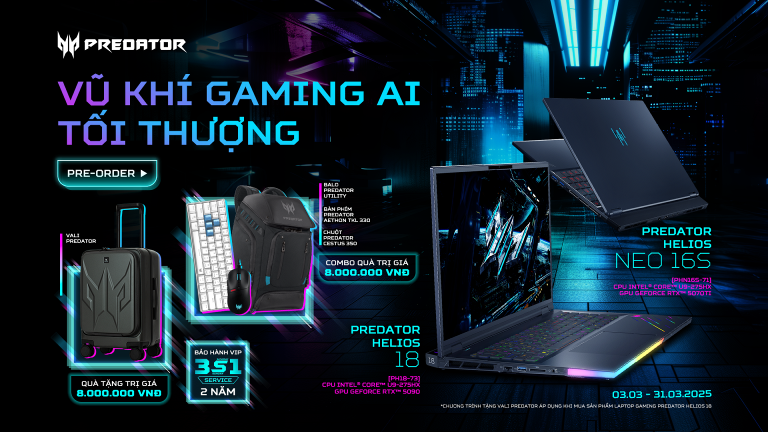 Pre ore Predator KV moi TechWire Vietnam Acer mở chương trình đặt trước laptop gaming Predator Helios 18 AI & Helios Neo 16S AI