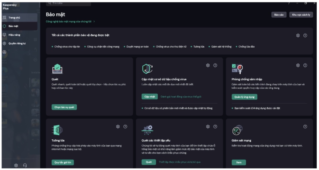 Hệ thống phòng vệ nhiều lớp, nhiều công cụ an ninh của Kaspersky Plus.