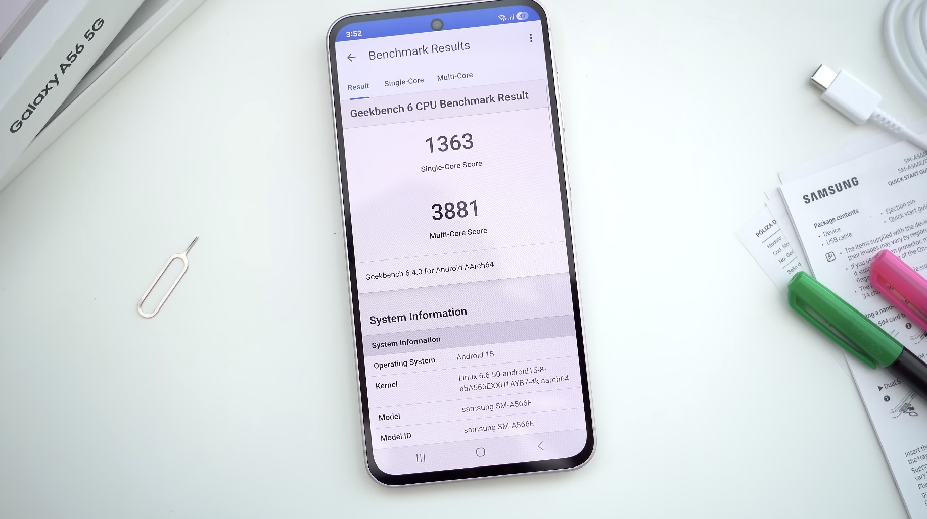 Hiệu năng với GeekBench 6 trên Galaxy A56 5G.