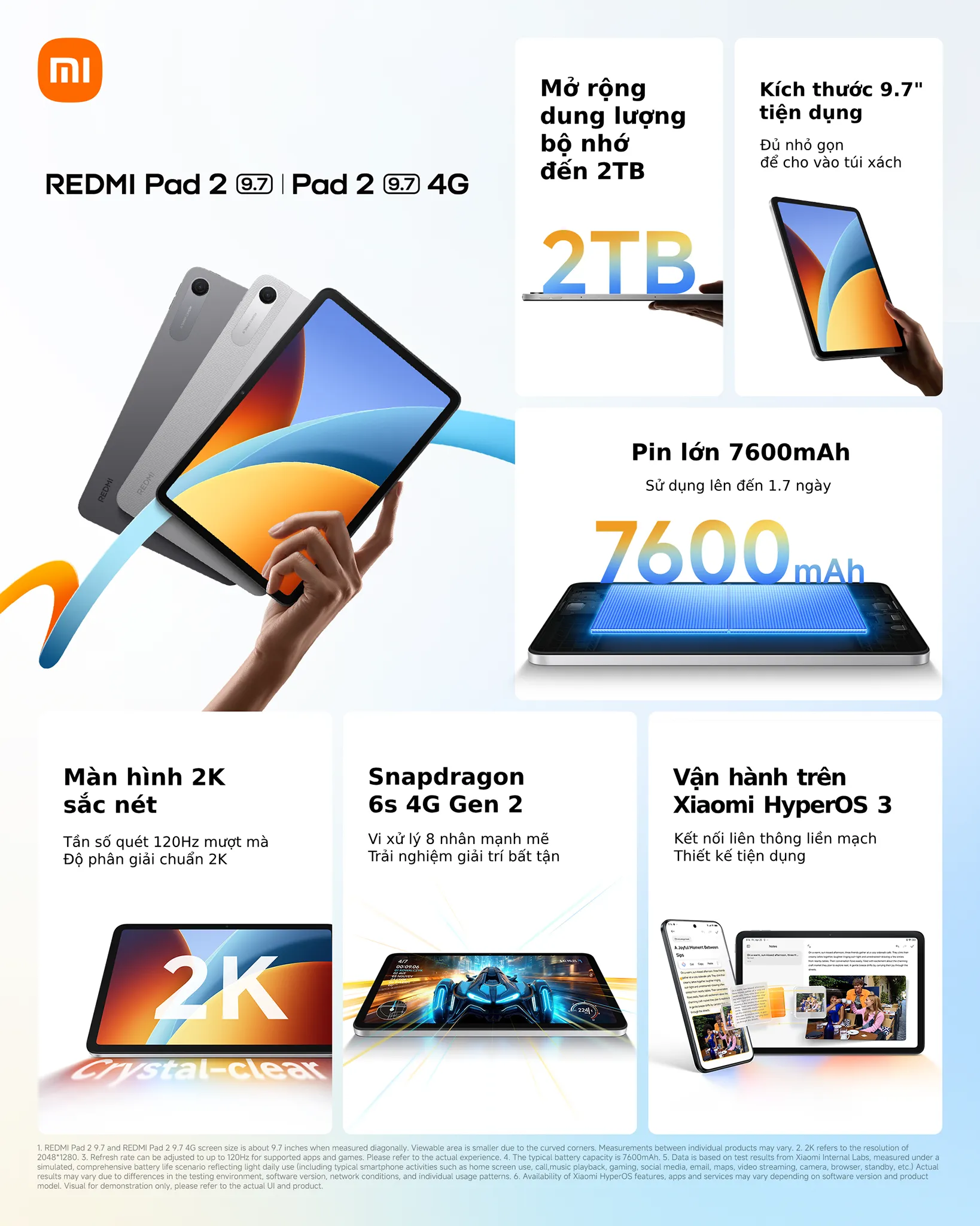 xiaomi redmi pad 2 9 7 gia 4990000 3 TechWire Vietnam Xiaomi REDMI Pad 2 9.7: Tablet "hạt dẻ" với màn 2K 120 Hz, pin gần 2 ngày